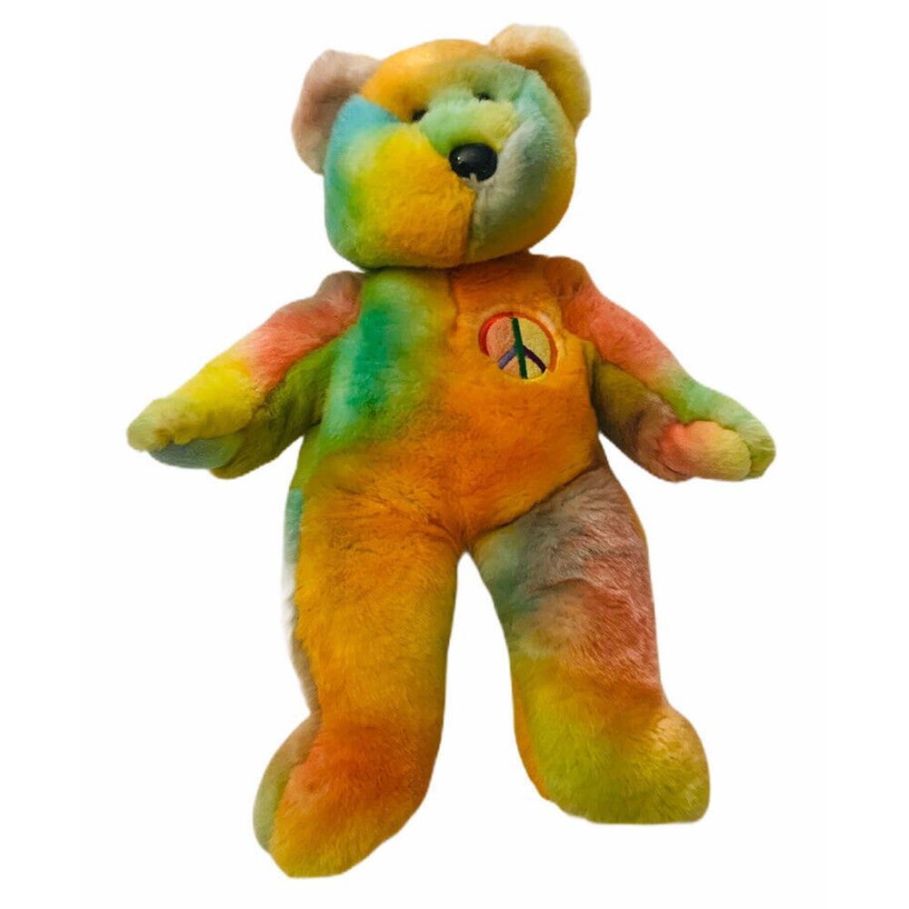 Ty Beanie Baby Buddies Pastel Tie Dye Peace the Bear Bean Bag Plush 13" 1999‎